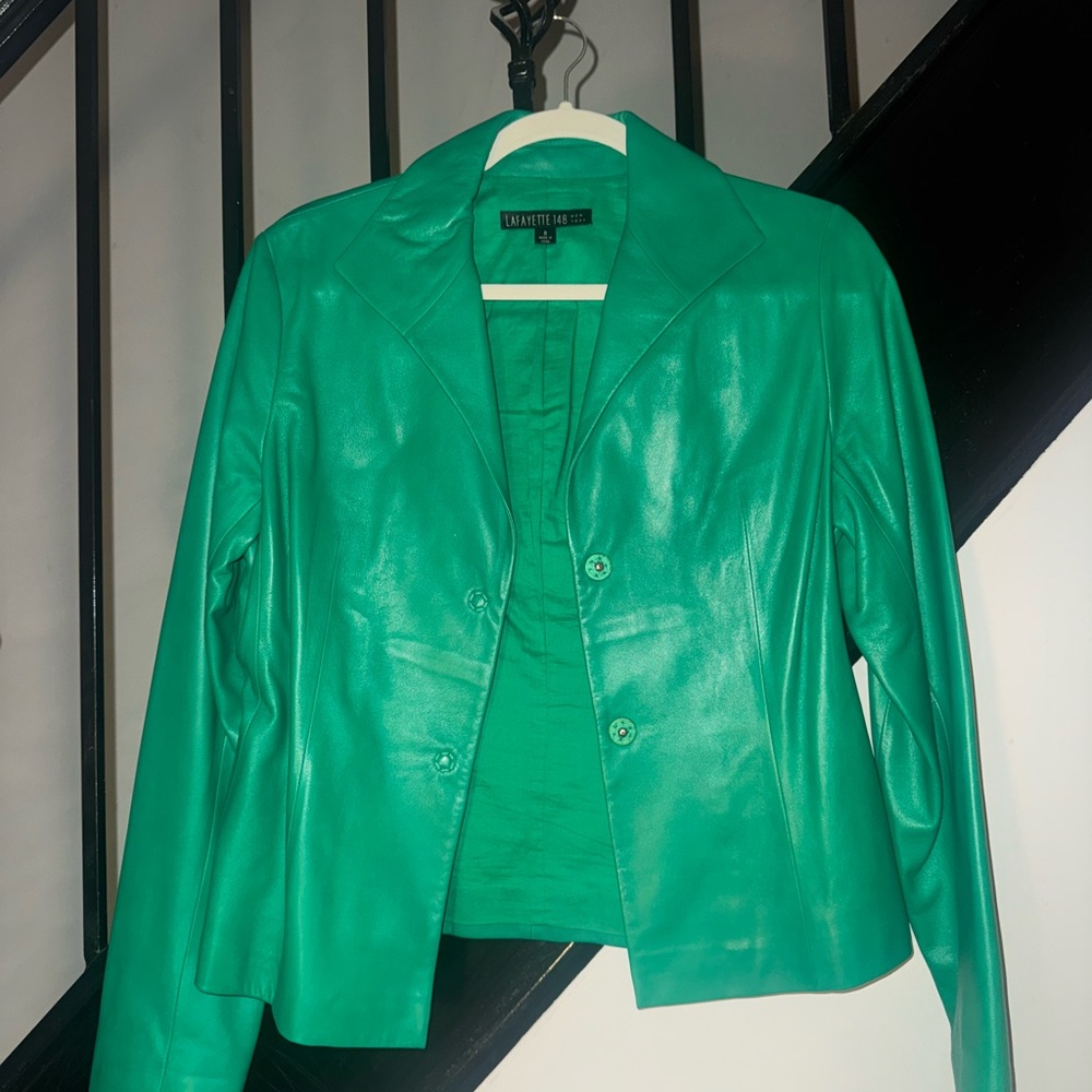 Lafayette 148 New York Vibrant Green Leather Blazer